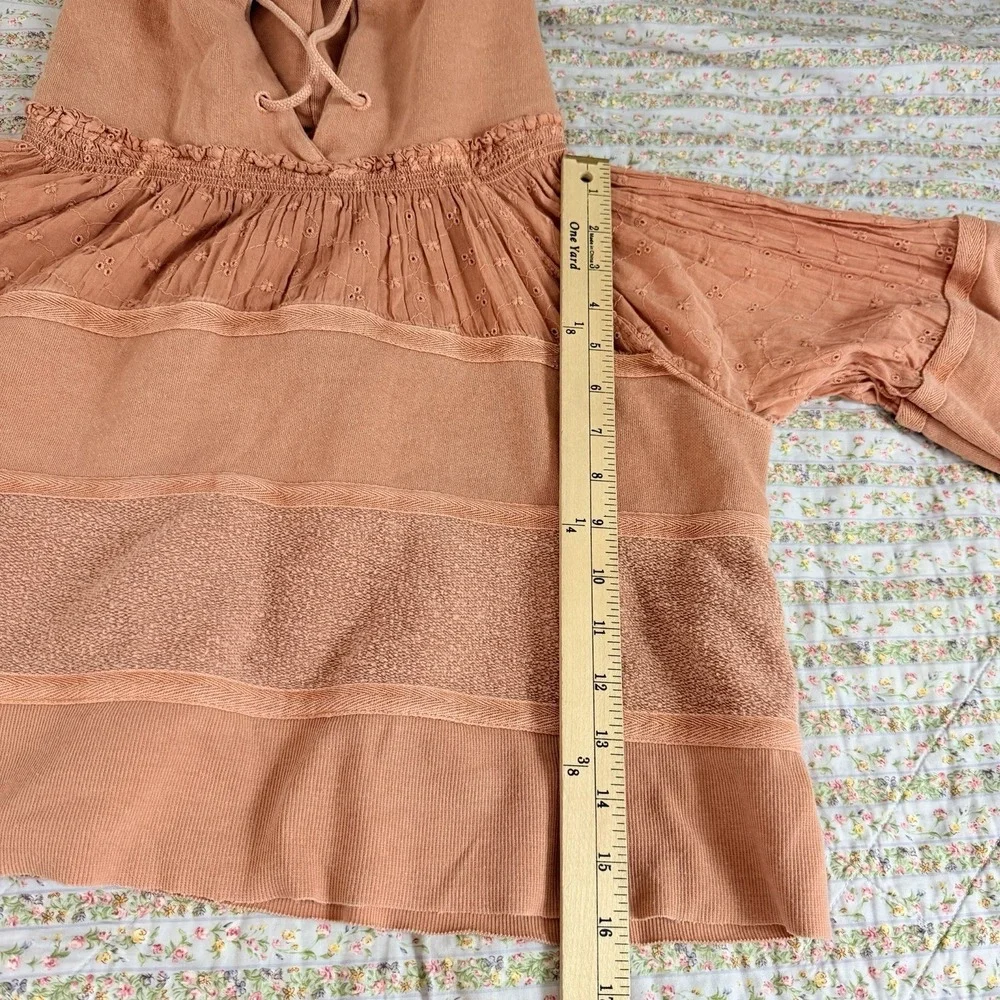 Free People Piper Pieced Crop Pullover Hoodie Mango XS Boho Casual Cozy Soft Fit